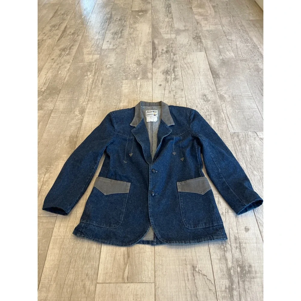 Pioneer Wear Mens Denim Western Blazer Corduroy Trim Blue Jacket Size 42 541 937